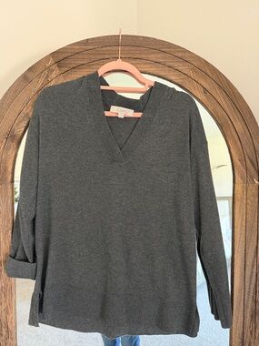 LOFT Dark Charcoal V-Neck Pullover Sweater